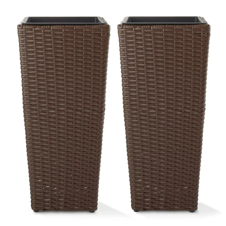 2-pk All-Weather Tall Outdoor Planters w/ Removable Flower Pot Liners for Patio